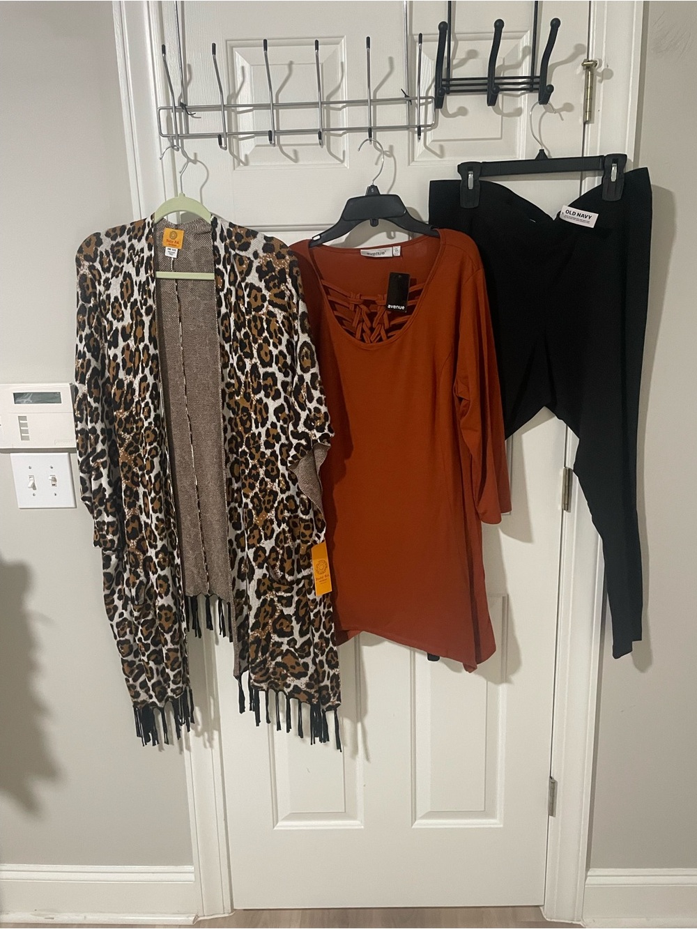 Leopard Fringe Open-Front Cape in leopard os Avenue new tunic rust xxl leggings